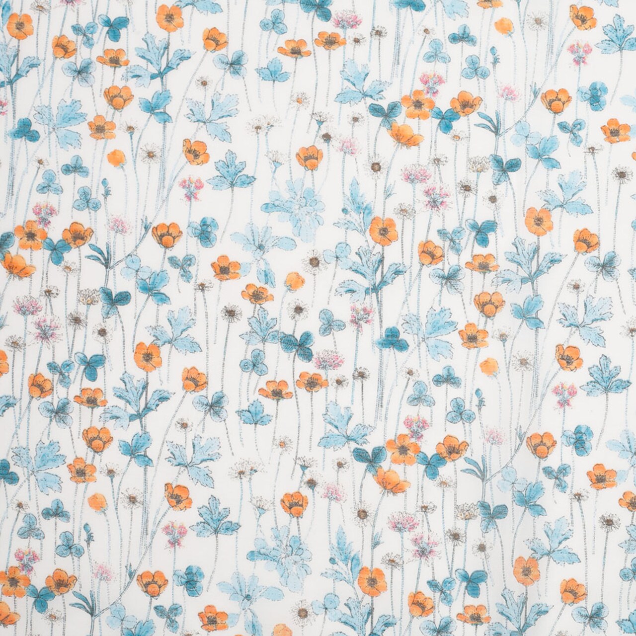 1 Yard Silk and Cotton Voile Fabric Liberty of London Josephines Garden Blue and Orange Fabric